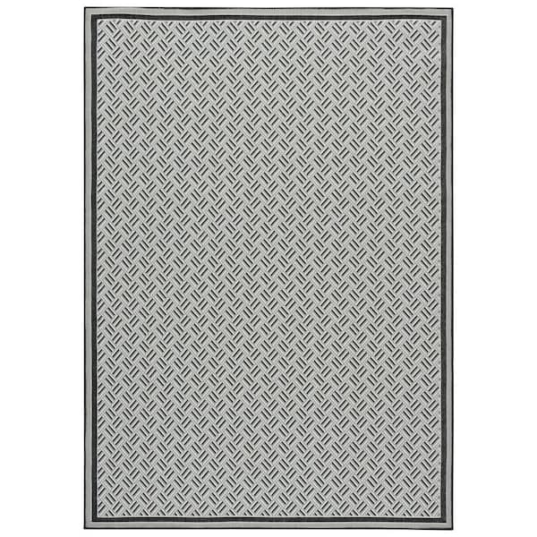 Terrace Black/White 9 ft. x 12 ft. Geometric Border Indoor/Outdoor Area Rug