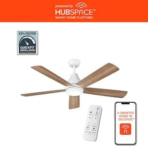 Nevali 52 in. White Color Changing LED Indoor Smart Hubspace Matte White Ceiling Fan with Light and Remote Included