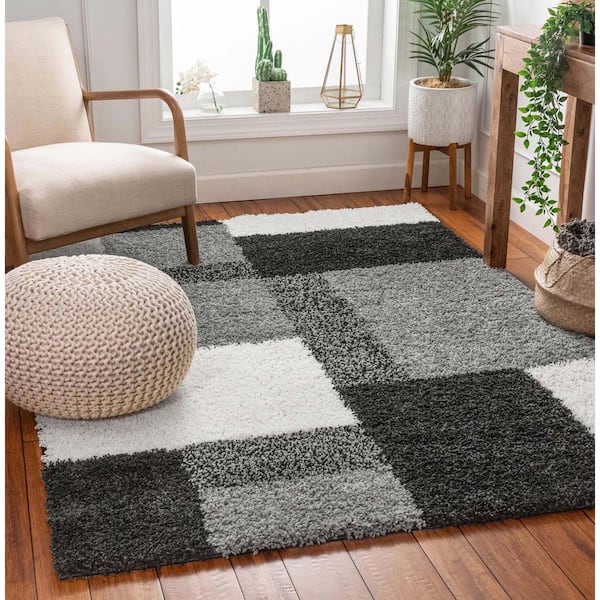 Madison Shag Cubes Black 7 ft. x 10 ft. Contemporary Geometric Area Rug