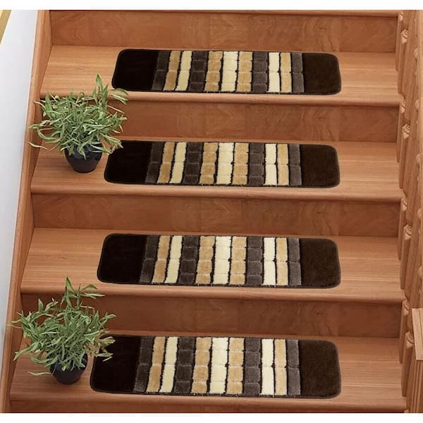 Squares Design Brown Color 9 in. x 30 in. Indoor Stair Tread Cover (Set of 13)