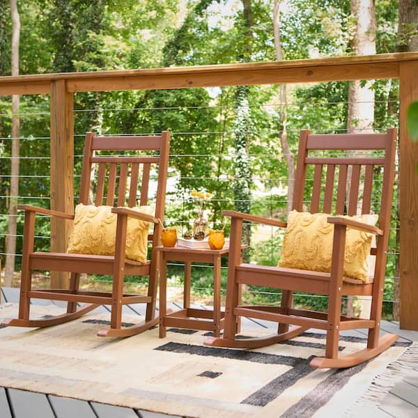 43 in. H Brown HDPE Plastic Resin Berkshire All-Weather Outdoor Rocking Chair, Home and Garden Decor