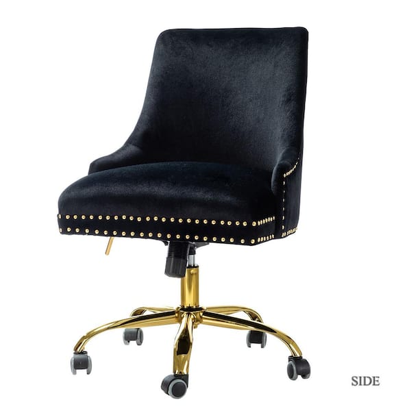 JAYDEN CREATION Bella Black Nailhead Swivel Task Chair