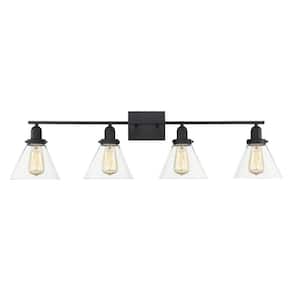 Drake 38 in. W x 10 in. H 4-Light Black Bathroom Vanity Light with Clear Glass Shades