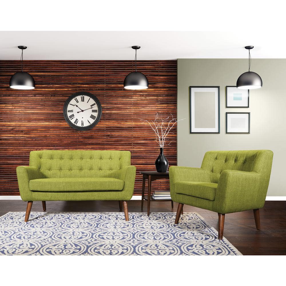 Mill Lane Green Fabric Mid-Century Modern Loveseat with Wooden Legs