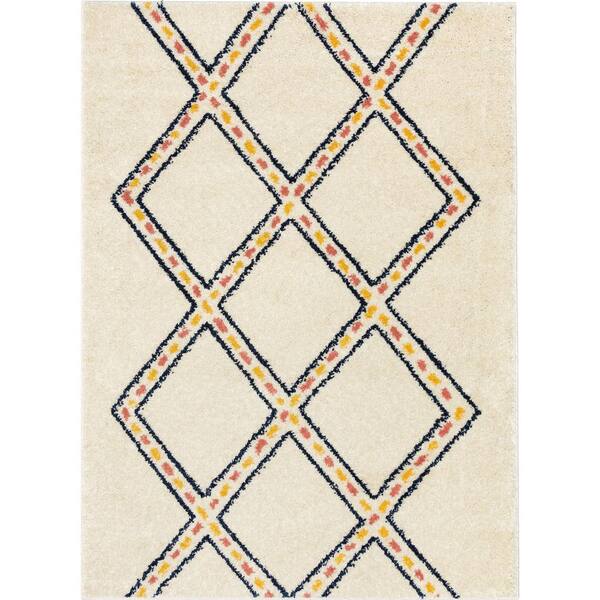 Well Woven Gigi Bodhi Moroccan Trellis Tribal Shag Ivory 3 ft. 11 in. x 5 ft. 3 in. Area Rug