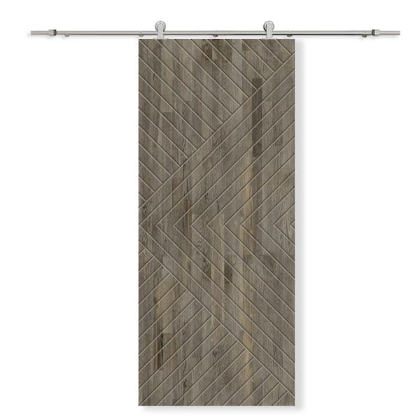 CALHOME 30 in. x 96 in. Weather Gray Stained Pine Wood Modern Interior Sliding Barn Door with Hardware Kit