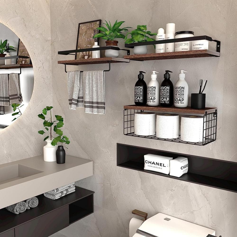 5.9 in. W x 16 in. D Brown Wall Mounted Wood Decorative Wall Shelf