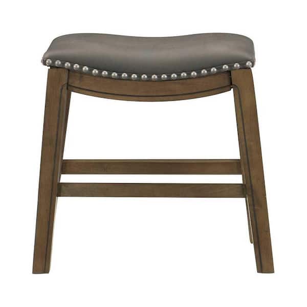 EVERGLADE HOME Pecos 20 in. Brown Backless Wood Frame Saddle Dining Bar Stool with Gray Faux Leather Seat