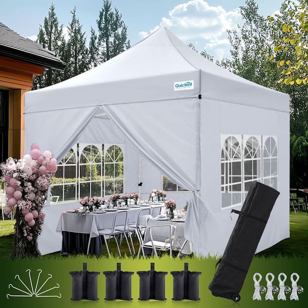 10 ft. x 10 ft. White Heavy Duty Pop Up Canopy Tent with Enclosed Sidewalls, Outdoor Gazebo for Party, Wedding