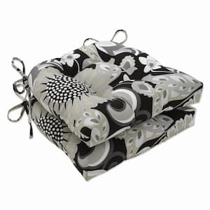 Floral 16 in. x 15.5 in. Outdoor Dining Chair Cushion in Black/White (Set of 2)