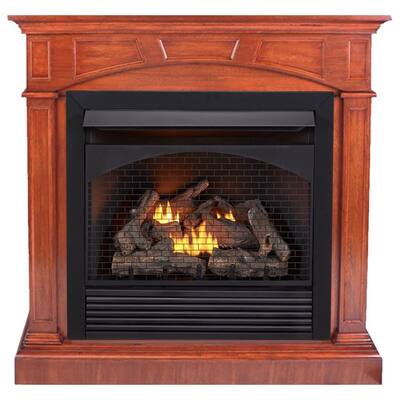 32 000 BTU Dual Fuel Vent Free Gas Fireplace with Mantel Remote Control in Heritage Cherry