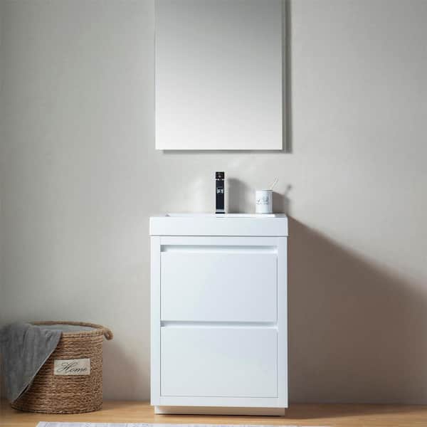 Vanity Art Annecy 24 in. W x 18.5 in. D x 32 in. H Bathroom Vanity in White with Single Basin Vanity Top in White Resin