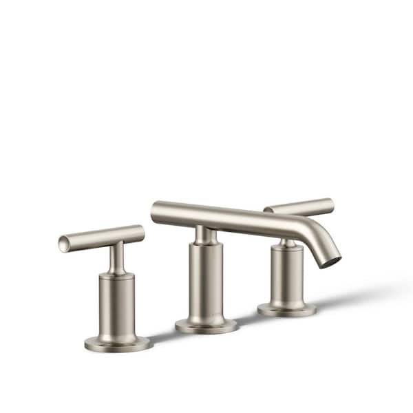 KOHLER Purist 8 in. Widespread 2-Handle Low-Arc Bathroom Faucet in Vibrant Brushed Nickel with Low Lever Handles