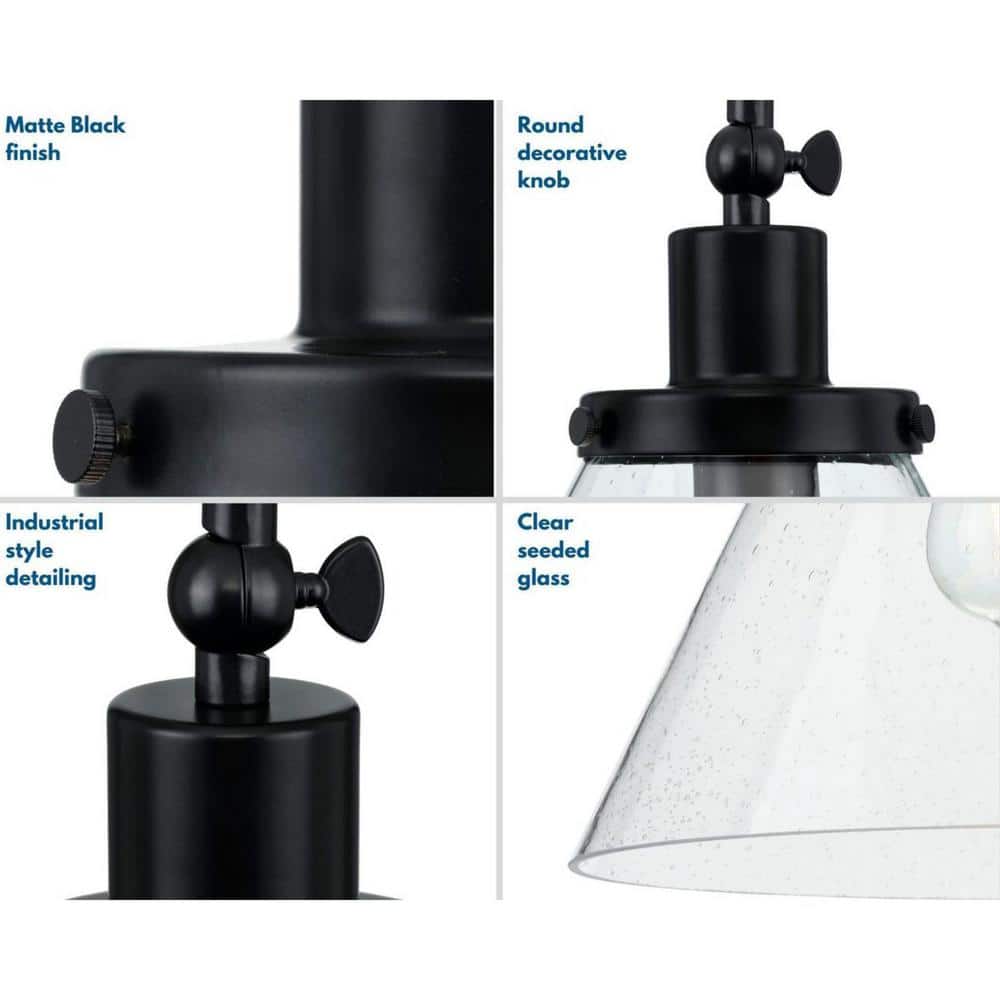 Hinton 12'' Matte Black and Clear Glass Pendant Light