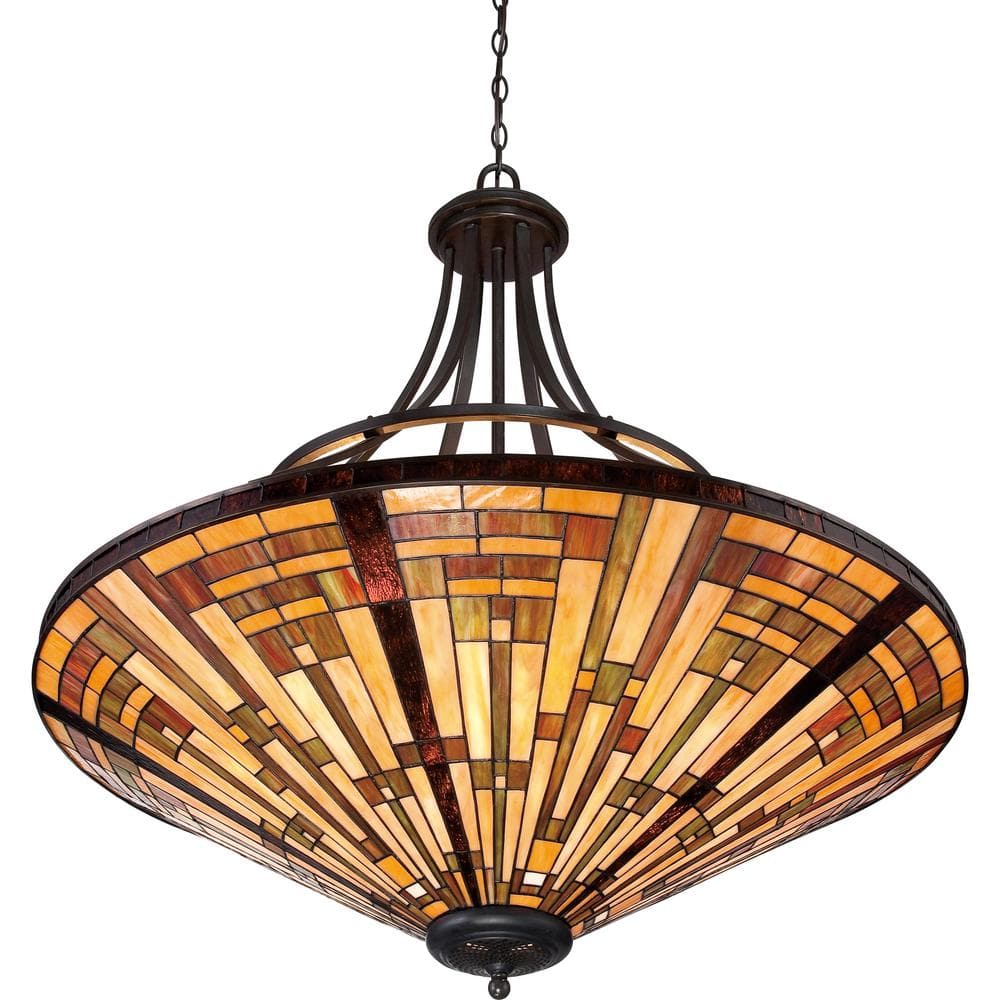 Stephen Vintage Bronze 40" Tiffany Glass Pendant Light