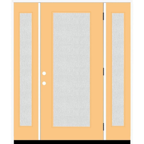 Steves & Sons Legacy 68 in. x 80 in. Full Lite Rain Glass LHOS Primed Jackfruit Finish Fiberglass Prehung Front Door w/Dbl 14 in. SL