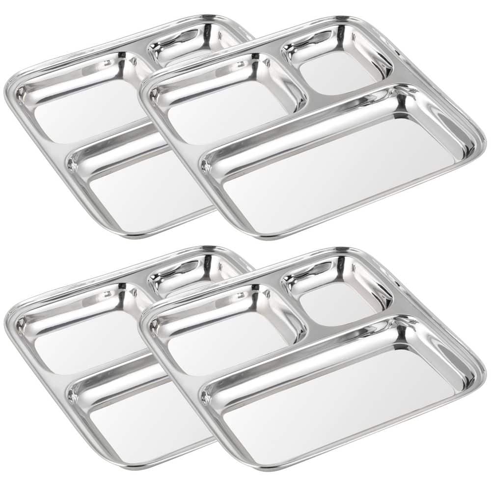 10 in. Stainless Steel 3 Section Divided Trays Compartment Dinner Plates for Toddlers and Adults, Silver (4-Pack) price history on PriceWatchPro