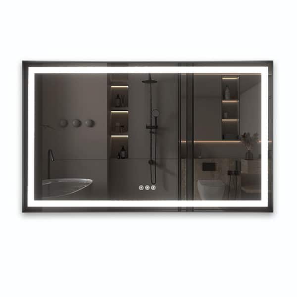 Andrea 60 in. W x 48 in. H Large Rectangular Metal Framed Dimmable AntiFog Wall Mount LED Bathroom Vanity Mirror in Black