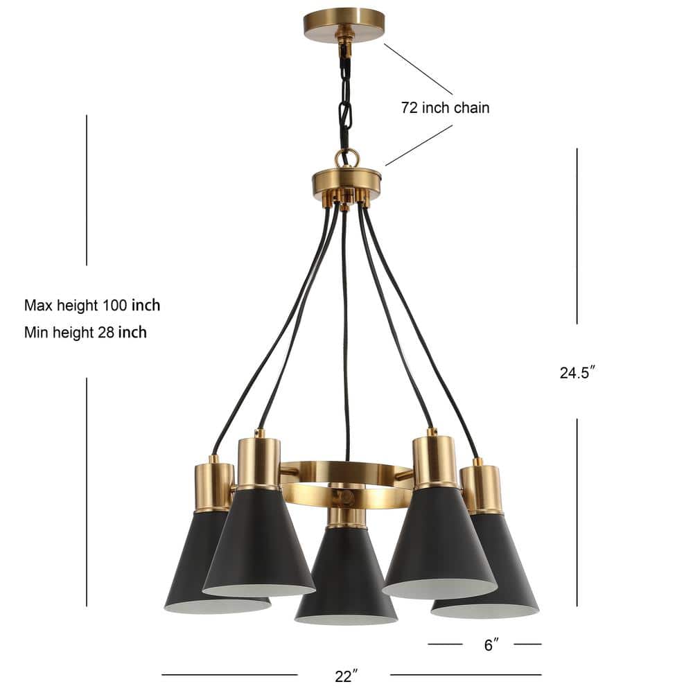 Markle 22" Matte Black & Brass Gold 5-Light LED Chandelier