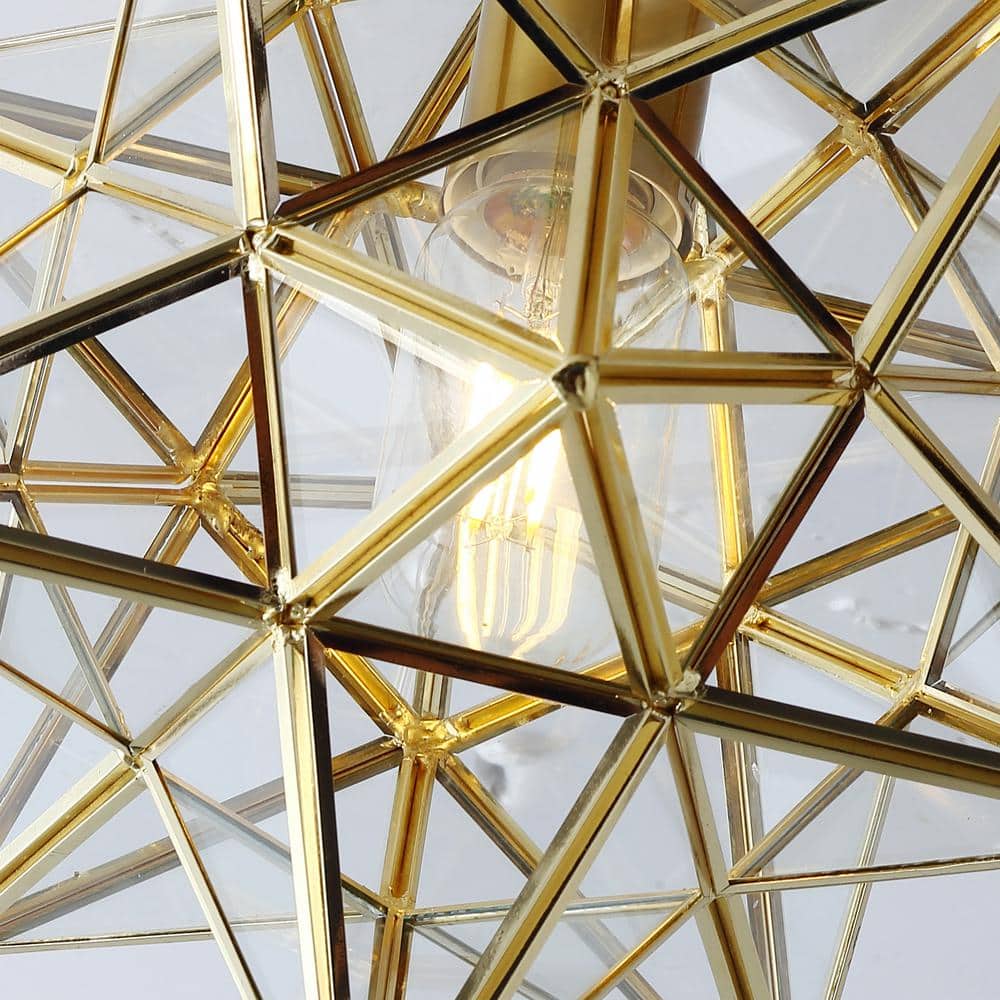 Brass Moravian Star Flush Mount Ceiling Light with Clear Glass
