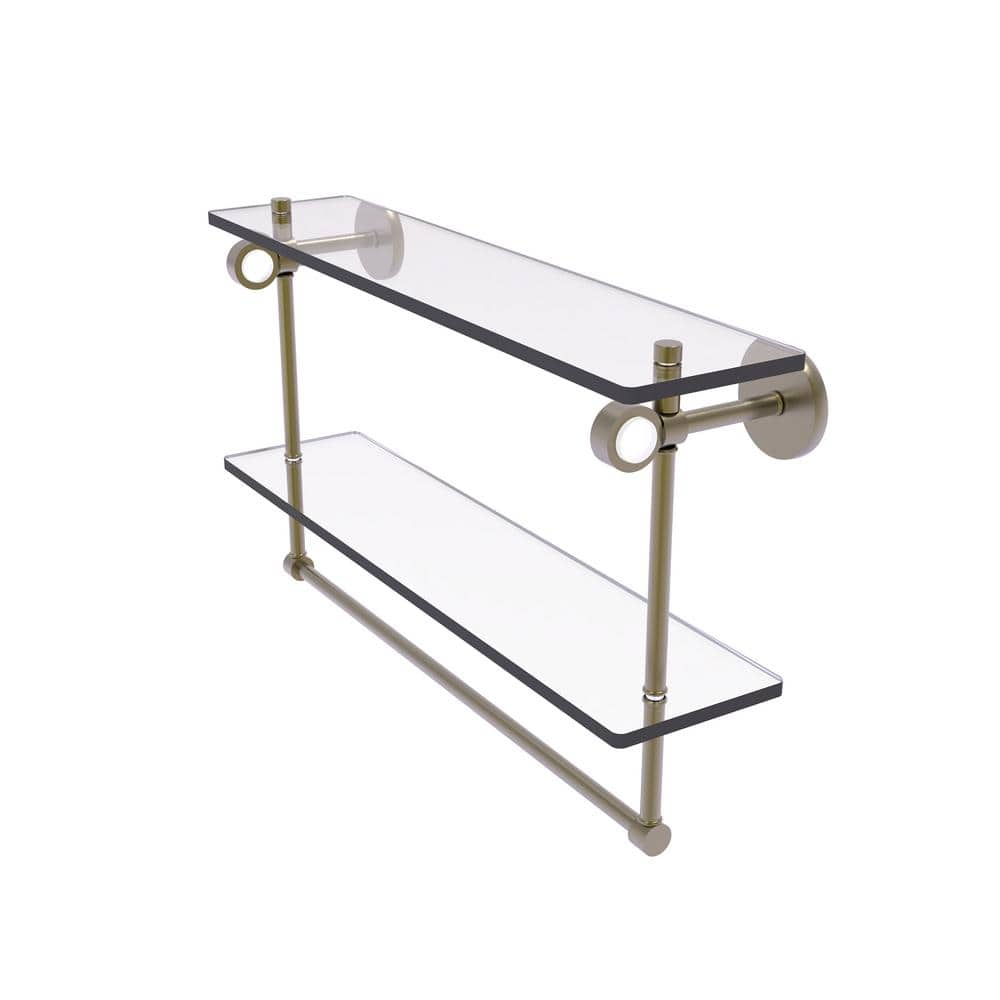 Clearview Collection 22 Inch Double Glass Vanity Shelf with Integrated Towel Bar in Antique Brass price history on PriceWatchPro