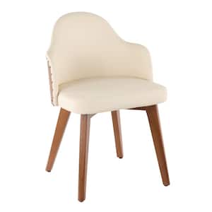 Ahoy Walnut and Cream Faux Leather Chair with Nailhead Trim