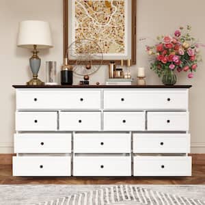 12-Drawer White Wood Chest of Drawer Sideboard Console Table Vintage Style 31.5 in. H x 61 in. W x 15.7 in. D