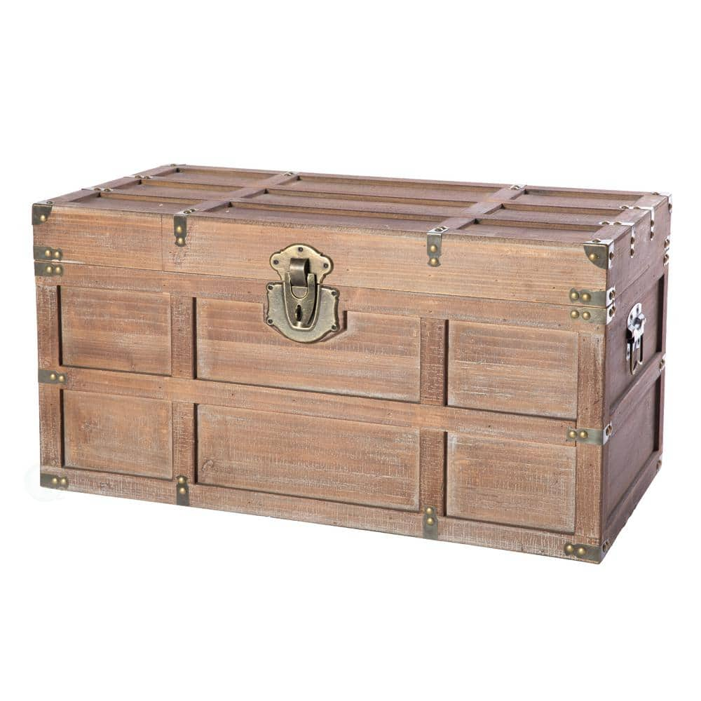 Vintiquewise Wooden Rectangular Lined Rustic Storage Trunk with Latch, Medium