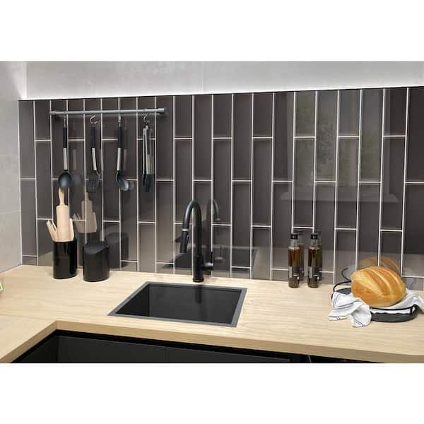 Ash Gray 3-in. x 12-in. Polished Glass Mosaic Floor and Wall Tile (5 Sq ft/case)