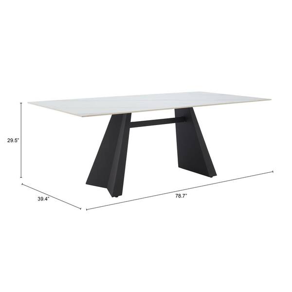 ZUO Inky Modern White Sintered Stone Top 78.7 in. W Steel Frame