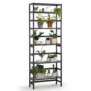 63.7 in. Tall Black Bamboo 6-Shelf Free Standing Bookcase with Open Storage