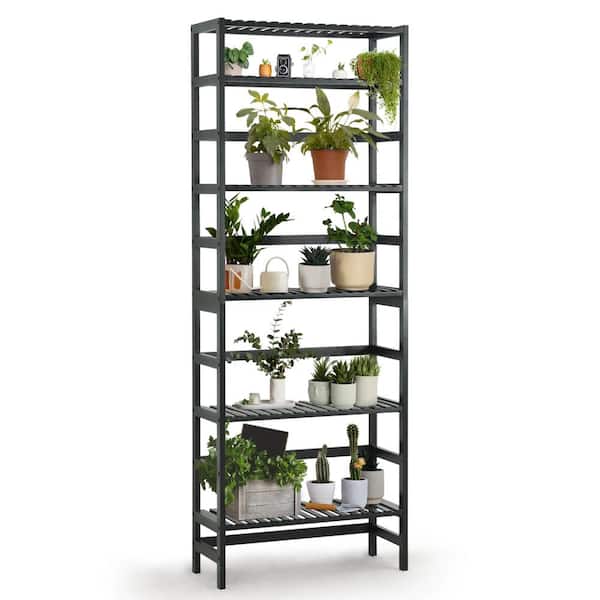 CAPHAUS 63.7 in. Tall Black Bamboo 6-Shelf Free Standing Bookcase with Open Storage