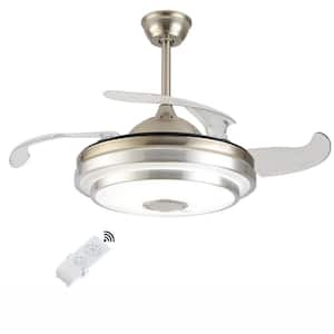 42 in. Indoor Silver Modern Retractable 7-Color LED Ceiling Fan with Bluetooth Player and Remote Control
