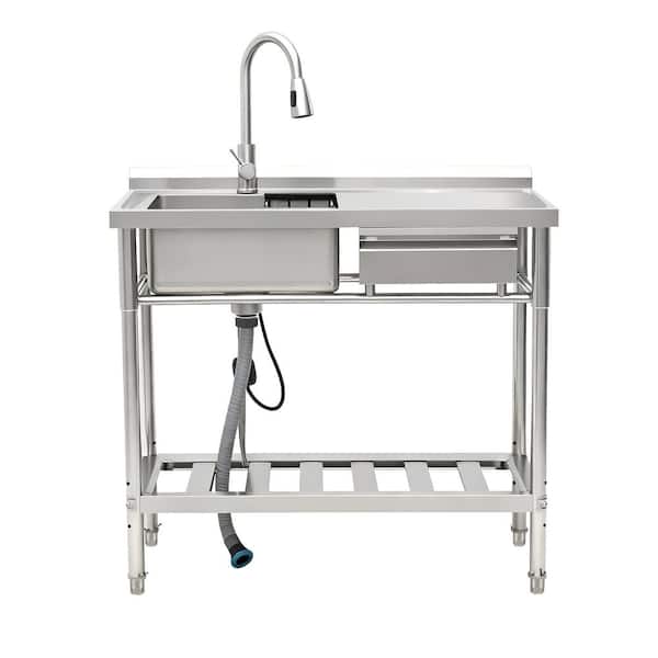 20 in. D x 39 in. W Freestanding Laundry/Utility Sink in Stainless Steel with Faucet