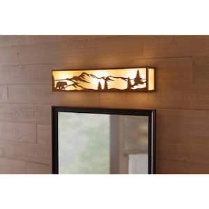Ansley Pine 24 in. 3 Light Rustic Bronze Vanity Light Bar with Sunset Glass