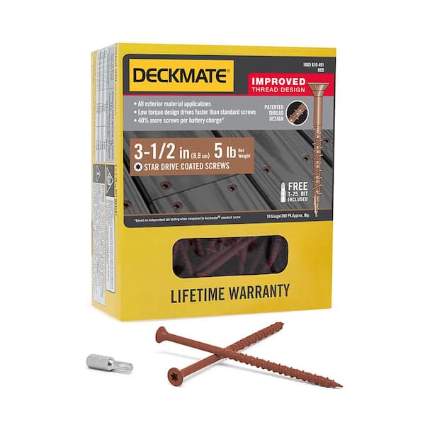 DECKMATE #10 x 3-1/2 in. Red Exterior Self-Starting Star Flat-Head Wood Deck Screws 5 lbs.-Box (280-Piece)