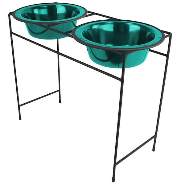 Platinum Pets Modern Double Diner Feeder with Stainless Steel Cat/Dog Bowls, Caribbean Teal