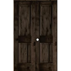 48 in. x 80 in. Rustic Knotty Alder 2-Panel Right Handed Black Stain Wood Double Prehung Interior Door with Square-Top