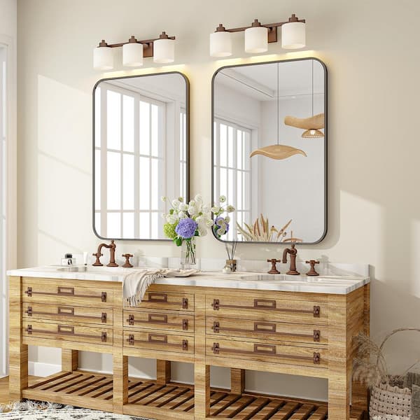 Black 36 in. W x 48 in. H Oversized Rectangular Modern Aluminum Alloy Framed Rounded Wall Mirror