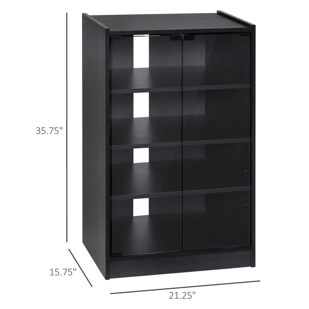Black 5-Tier Media Console with Tempered Glass Doors