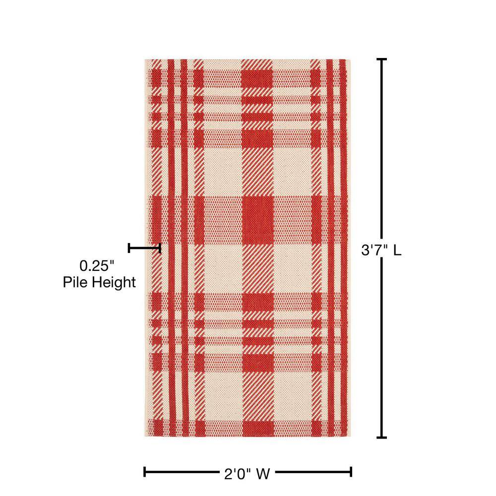 Red and Bone Rectangular Synthetic Easy Care Rug, 2' x 3'7"