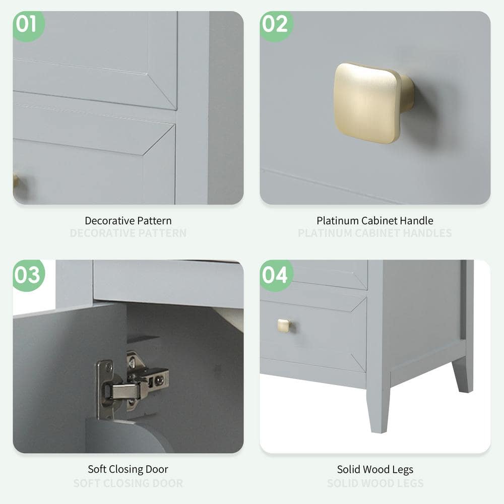 Gray MDF Freestanding Bathroom Vanity with White Ceramic Sink