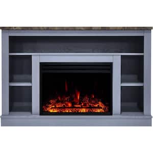 Oxford 47.8 in Freestanding Electric Fireplace in Stale Blue with Deep Log Insert