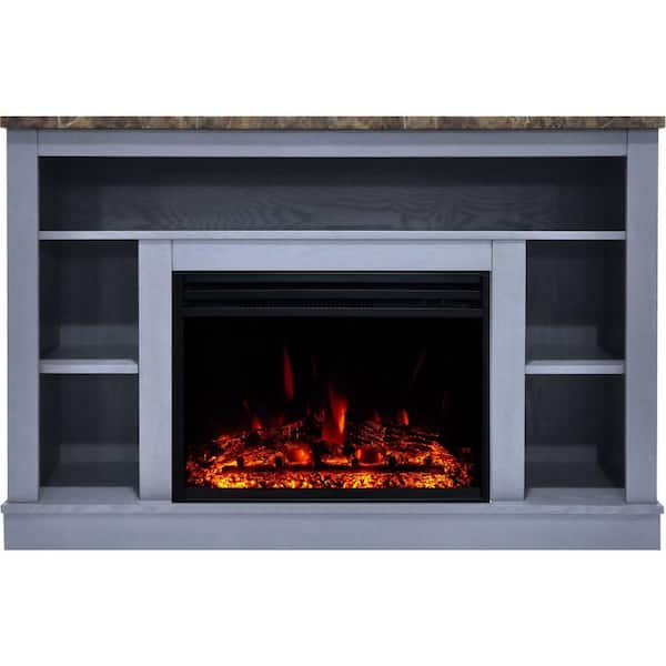 Hanover Oxford 47.8 in Freestanding Electric Fireplace in Stale Blue with Deep Log Insert