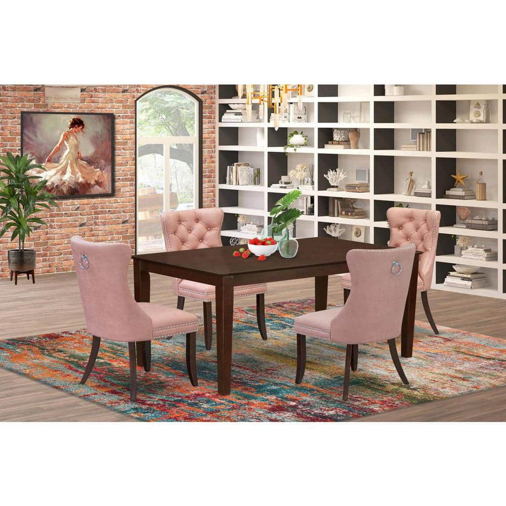 5-Piece Mahogany Finish Solid Wood Top-Rectangular Upholstered Dining Room Set- Seats-4 price history on PriceWatchPro