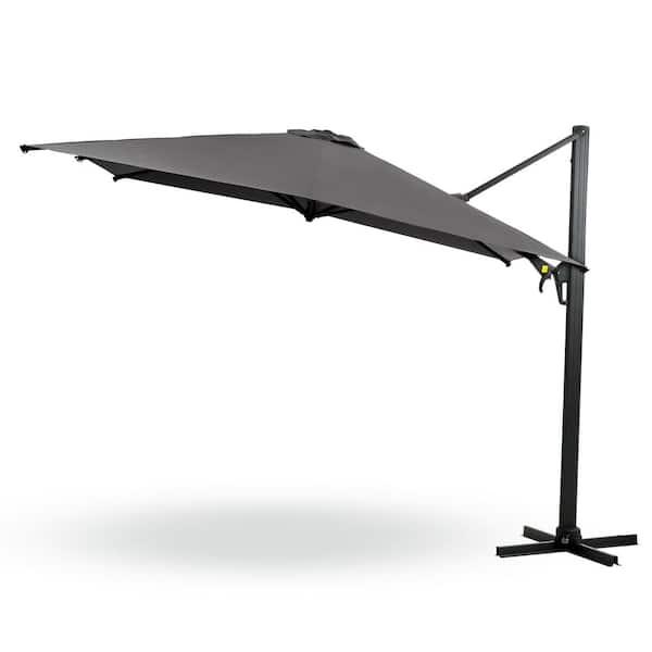 Kahomvis Cantilever Umbrella, 10 ft. Aluminum Cantilever Tilt Patio Umbrella in Grey, 250g Yarn-Dyed Fabric, 360° Rotation