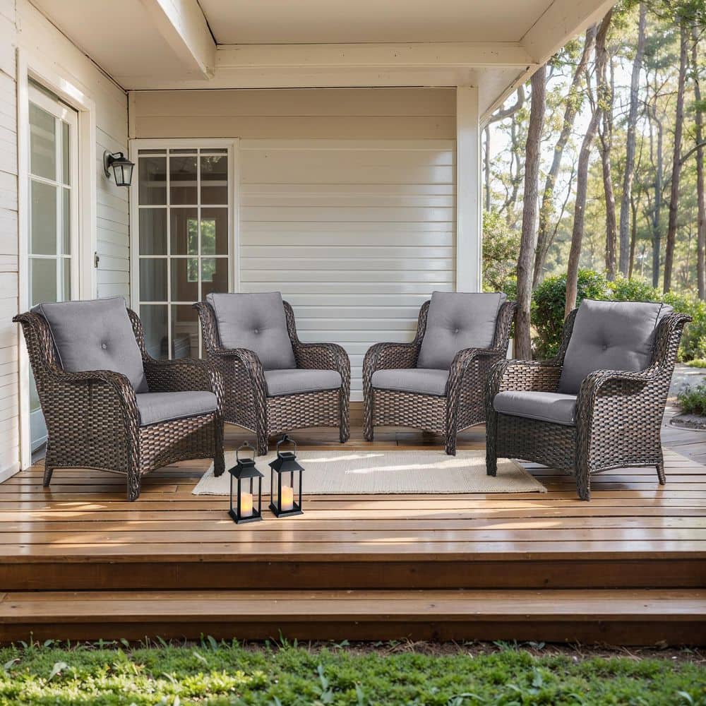 Arcline Patio Brown Wicker Outdoor Lounge Chair with Gray Olefin Cushions and rest (4-Piece) price history on PriceWatchPro