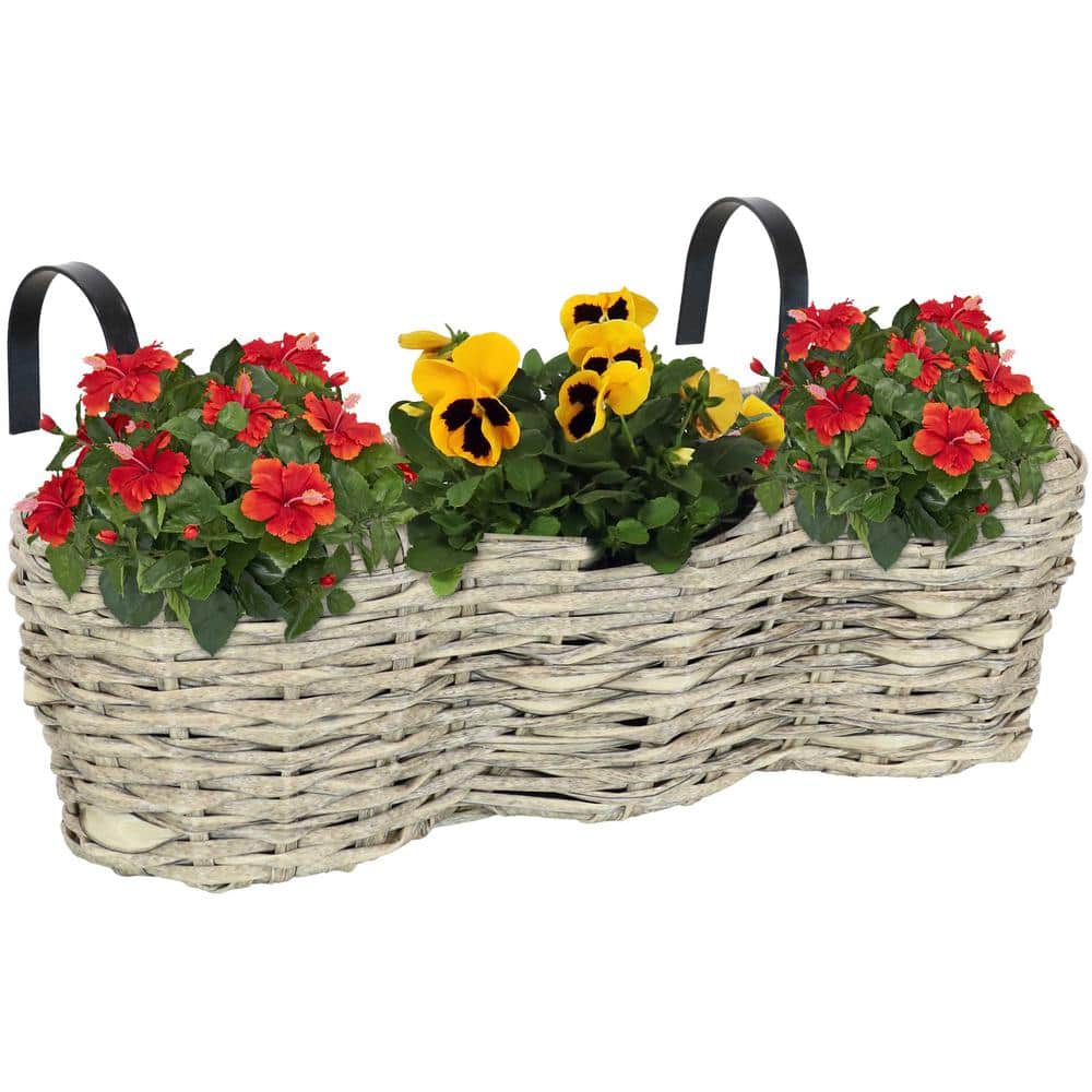 Frost Polyrattan Over-the-Rail Tri-Planter with Black Liners