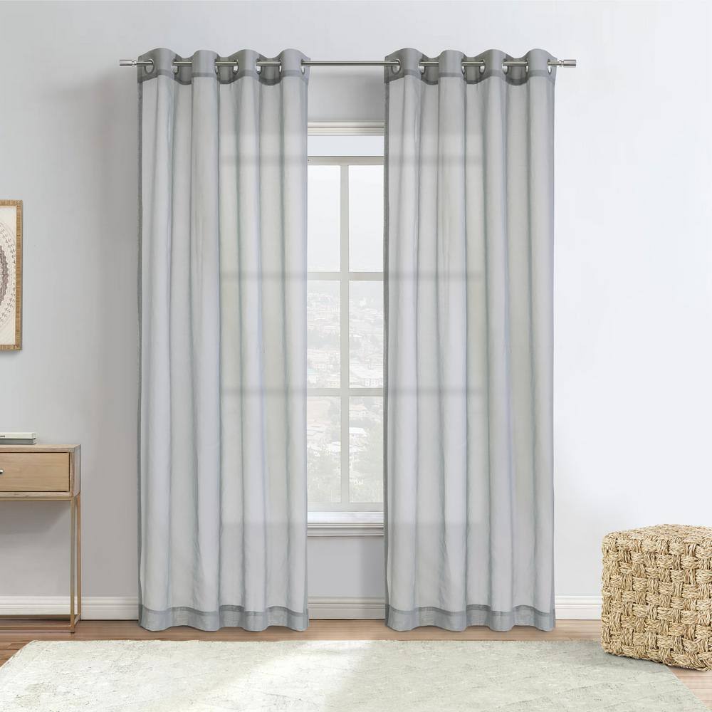 Gray Sheer Light Filtering Polyester Grommet Curtain Panel 52" x 63"