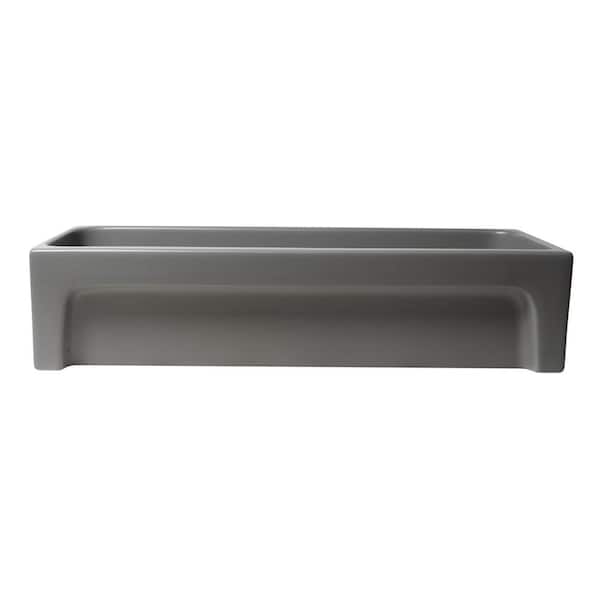 36 in. Trough Vessel Bathroom Sink in Gray Matte Fireclay